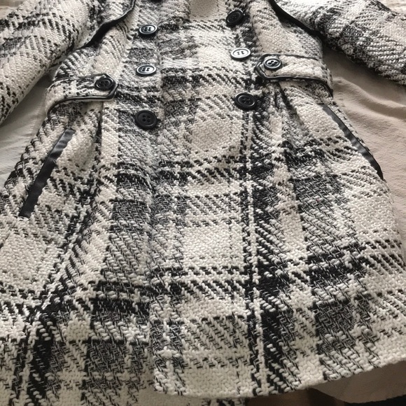 White Medium Winter Jacket Stand-Collar Plaid - Picture 2 of 7